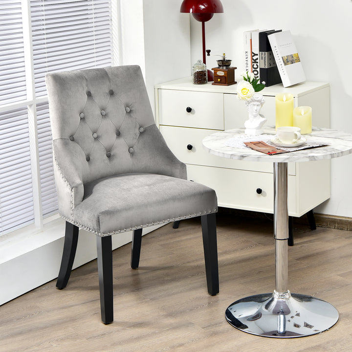 Modern Button Tufted Velvet Studded Dining Chair with Nail head Trim - TidySpaces