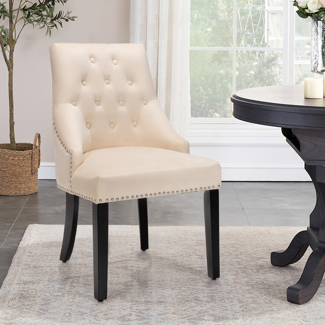 Modern Button Tufted Velvet Studded Dining Chair with Nail head Trim - TidySpaces