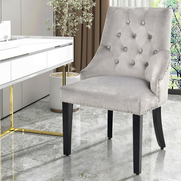 Modern Button Tufted Velvet Studded Dining Chair with Nail head Trim - TidySpaces