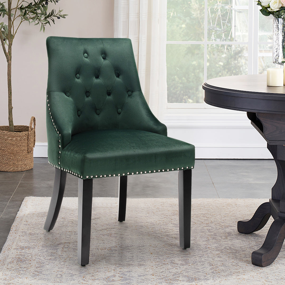 Modern Button Tufted Velvet Studded Dining Chair with Nail head Trim - TidySpaces