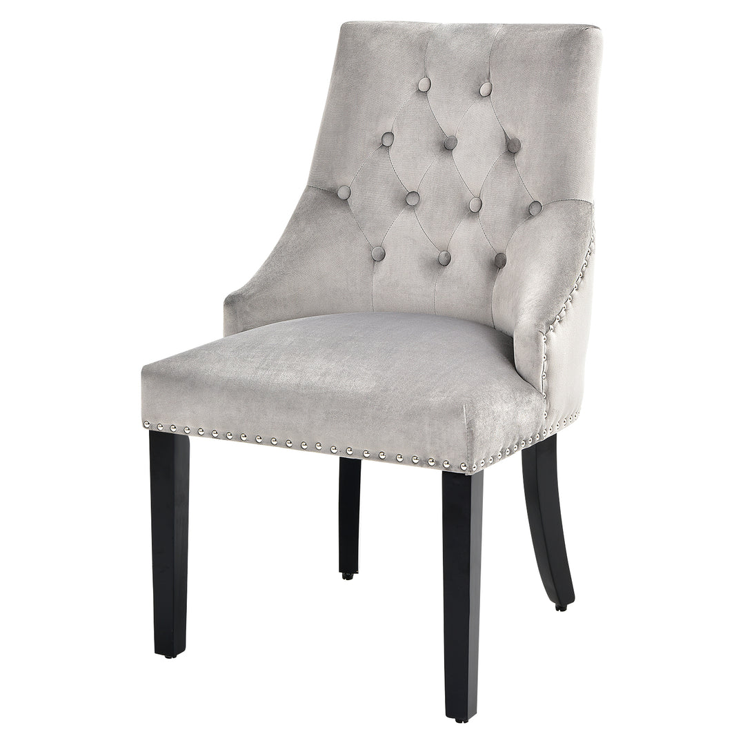 Modern Button Tufted Velvet Studded Dining Chair with Nail head Trim - TidySpaces