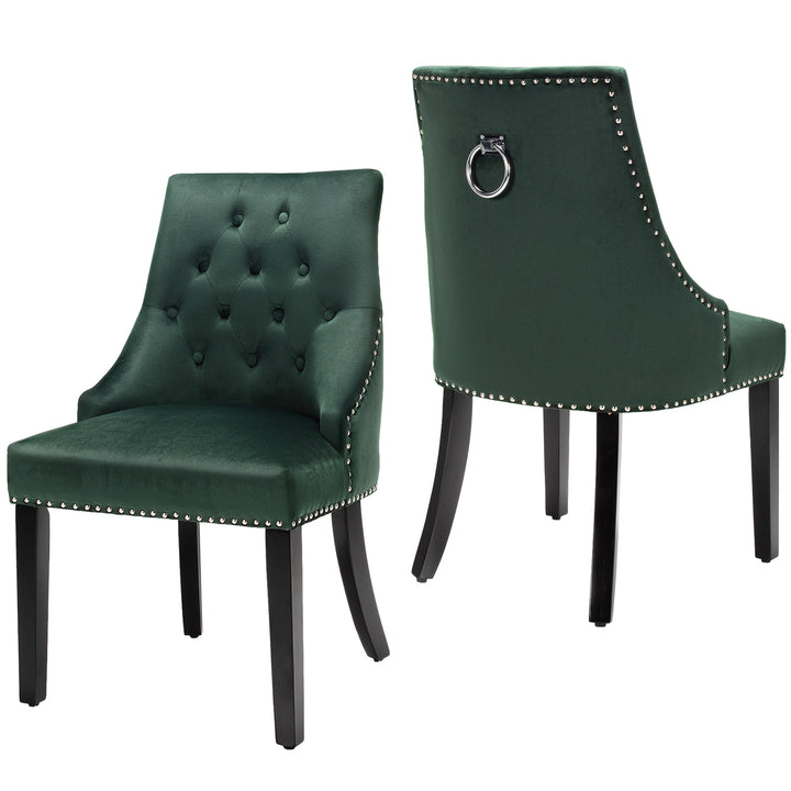 Modern Button Tufted Velvet Studded Dining Chair with Nail head Trim - TidySpaces