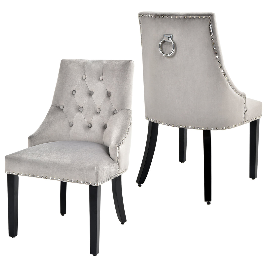 Modern Button Tufted Velvet Studded Dining Chair with Nail head Trim - TidySpaces