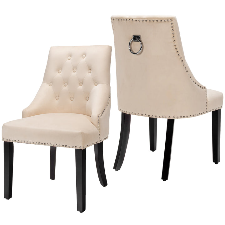 Modern Button Tufted Velvet Studded Dining Chair with Nail head Trim - TidySpaces