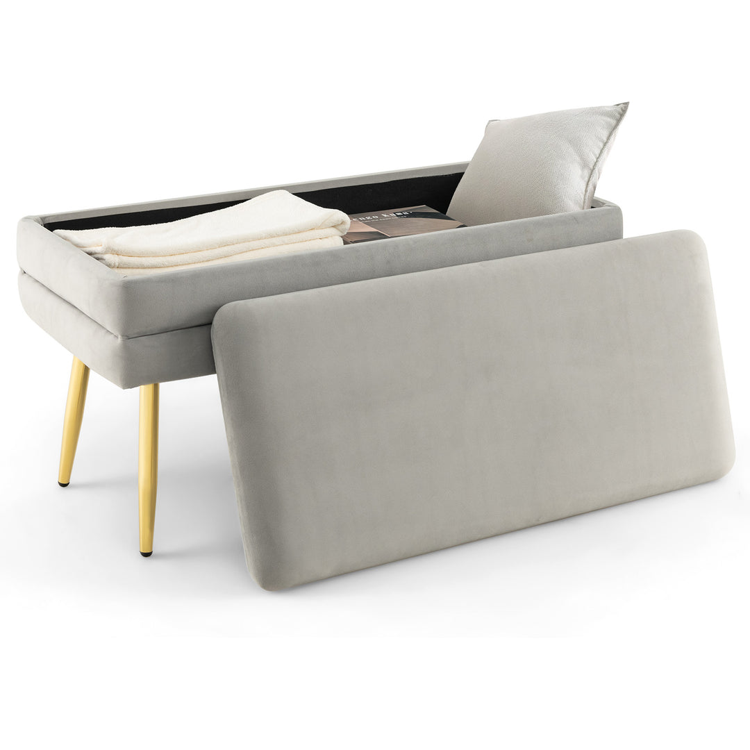 Velvet Upholstered Storage Bench with Removable Top