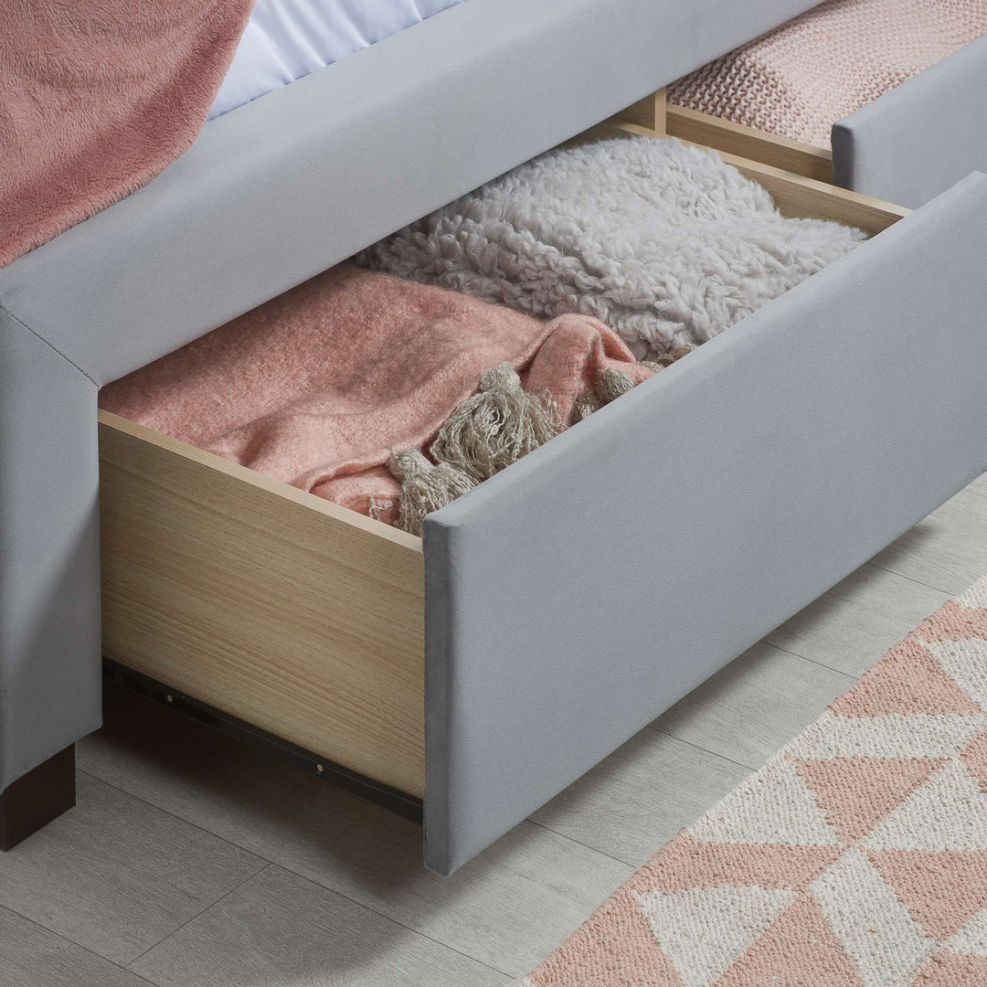 Woodbury Upholstered Bed Frame with Diamond Tufted Headboard and Storage Drawers