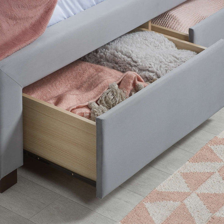 Woodbury Upholstered Bed Frame with Diamond Tufted Headboard and Storage Drawers