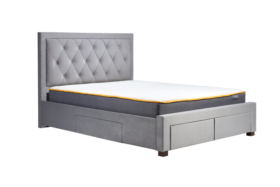 Woodbury Upholstered Bed Frame with Diamond Tufted Headboard and Storage Drawers