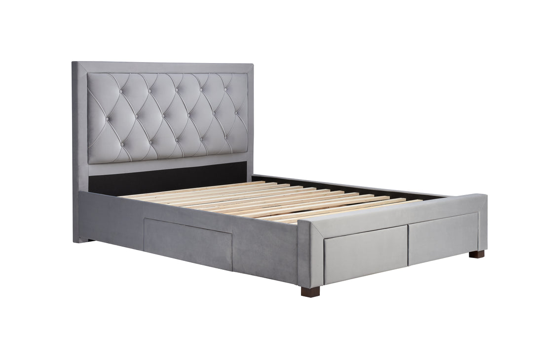 Woodbury Upholstered Bed Frame with Diamond Tufted Headboard and Storage Drawers