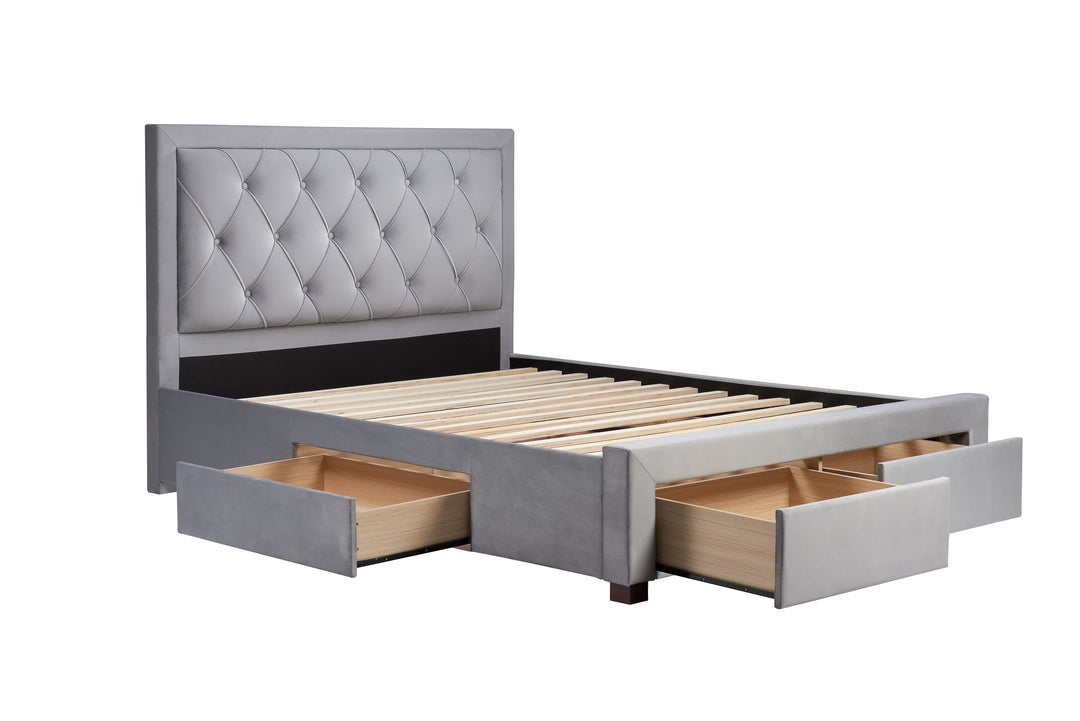 Woodbury Upholstered Bed Frame with Diamond Tufted Headboard and Storage Drawers