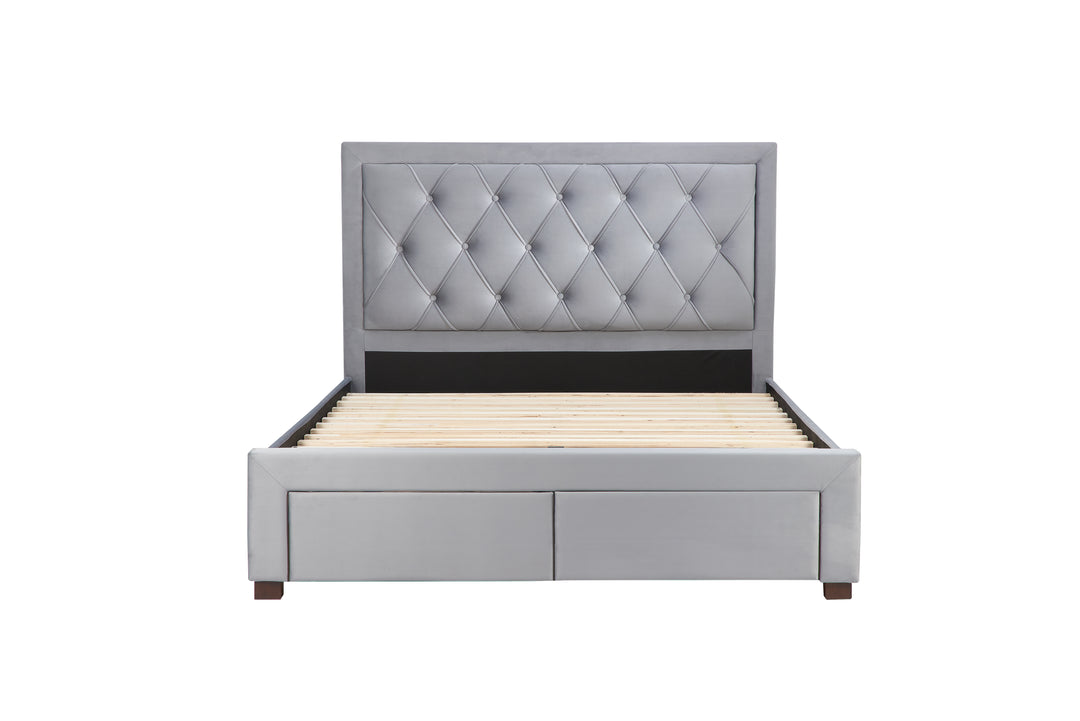 Woodbury Upholstered Bed Frame with Diamond Tufted Headboard and Storage Drawers