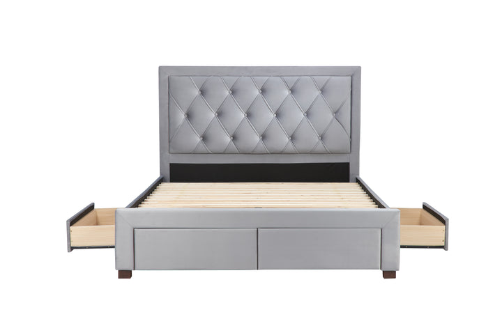 Woodbury Upholstered Bed Frame with Diamond Tufted Headboard and Storage Drawers