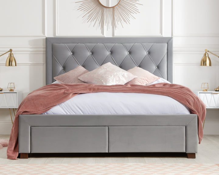 Woodbury Upholstered Bed Frame with Diamond Tufted Headboard and Storage Drawers