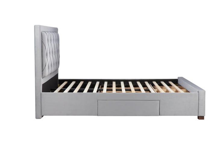 Woodbury Upholstered Bed Frame with Diamond Tufted Headboard and Storage Drawers