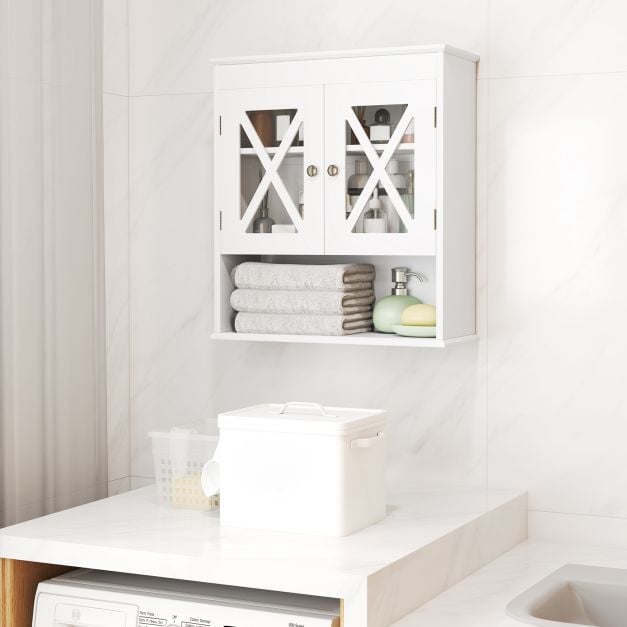 Wall Mounted Bathroom Cabinet with with 2 Acrylic Doors Medicine Cabinet-White