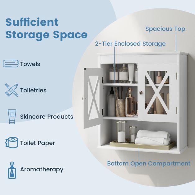 Wall Mounted Bathroom Cabinet with with 2 Acrylic Doors Medicine Cabinet-White
