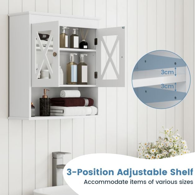 Wall Mounted Bathroom Cabinet with with 2 Acrylic Doors Medicine Cabinet-White
