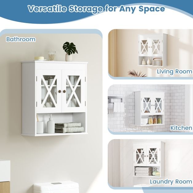 Wall Mounted Bathroom Cabinet with with 2 Acrylic Doors Medicine Cabinet-White