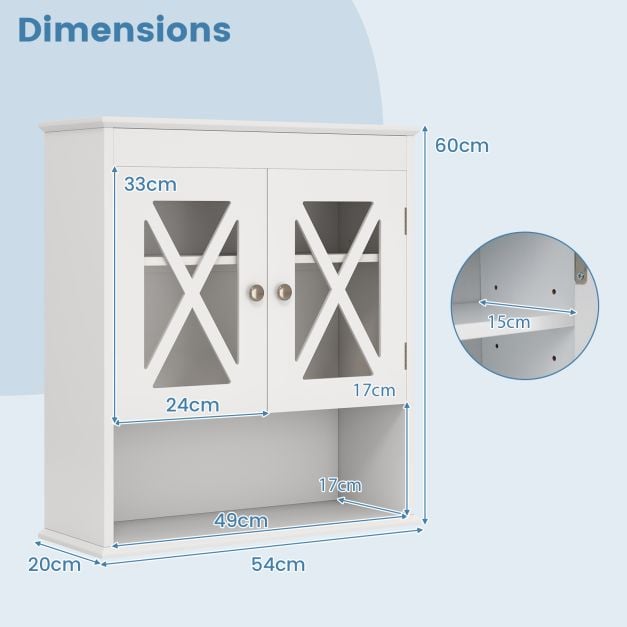 Wall Mounted Bathroom Cabinet with with 2 Acrylic Doors Medicine Cabinet-White