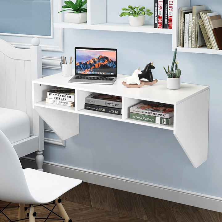 Wall Mounted Computer Desk with 3 Storage Compartments - TidySpaces