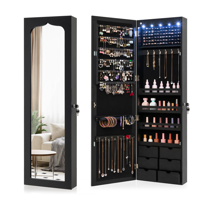 Wall Mounted Jewellery Armoire with LED Light Black - TidySpaces