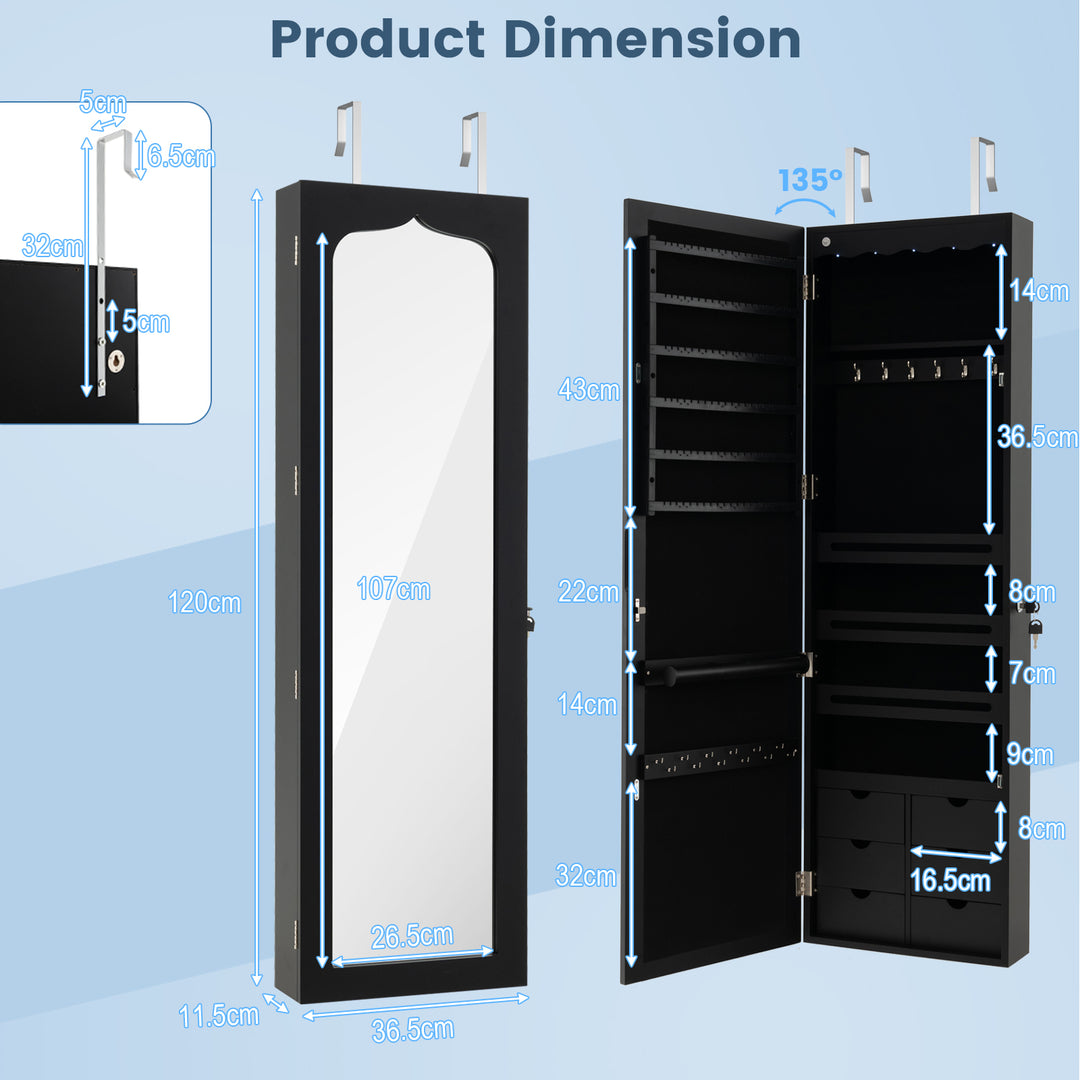 Wall Mounted Jewellery Armoire with LED Light - TidySpaces