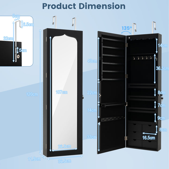 Wall Mounted Jewellery Armoire with LED Light - TidySpaces