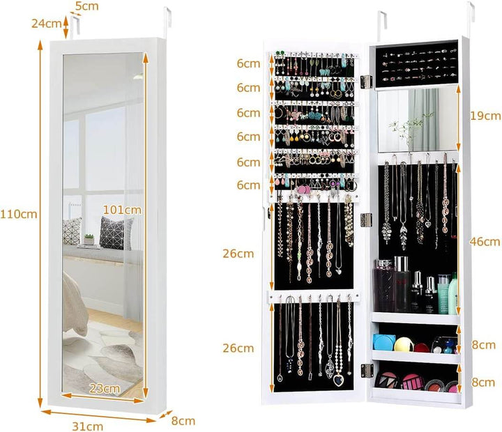 Wall Mounted Jewelry Armoire with Built in Mirror and 3 Shelves - TidySpaces