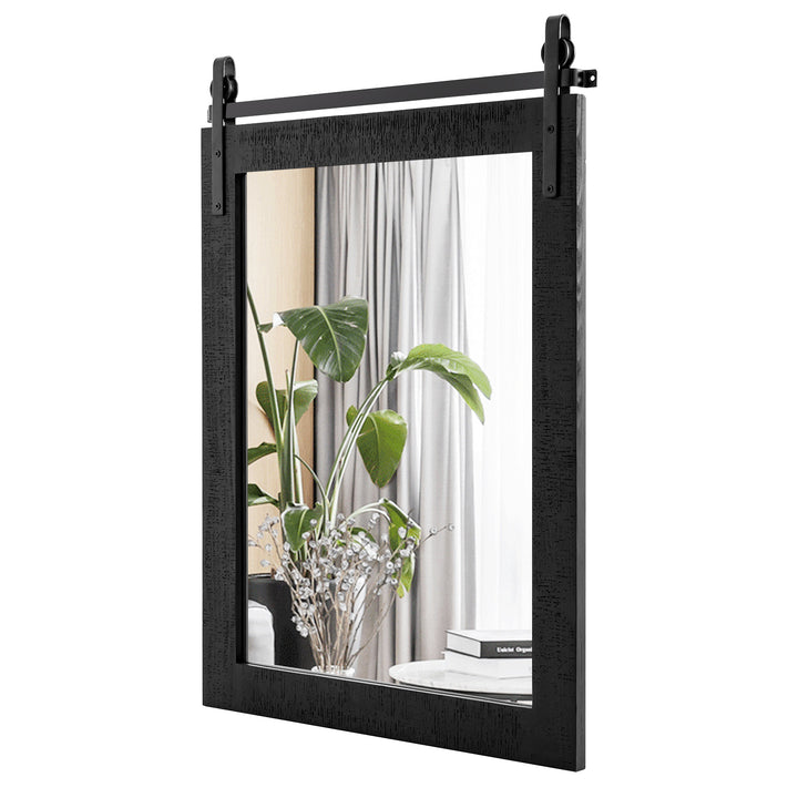 Wall Mounted Mirror with Solid Wood Frame and Metal Bracket Black - TidySpaces