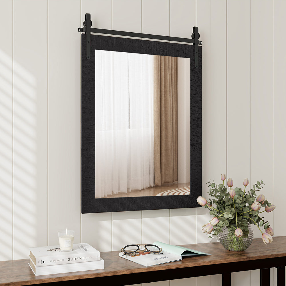 Wall Mounted Mirror with Solid Wood Frame and Metal Bracket - TidySpaces