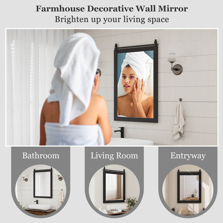 Wall Mounted Mirror with Solid Wood Frame and Metal Bracket - TidySpaces