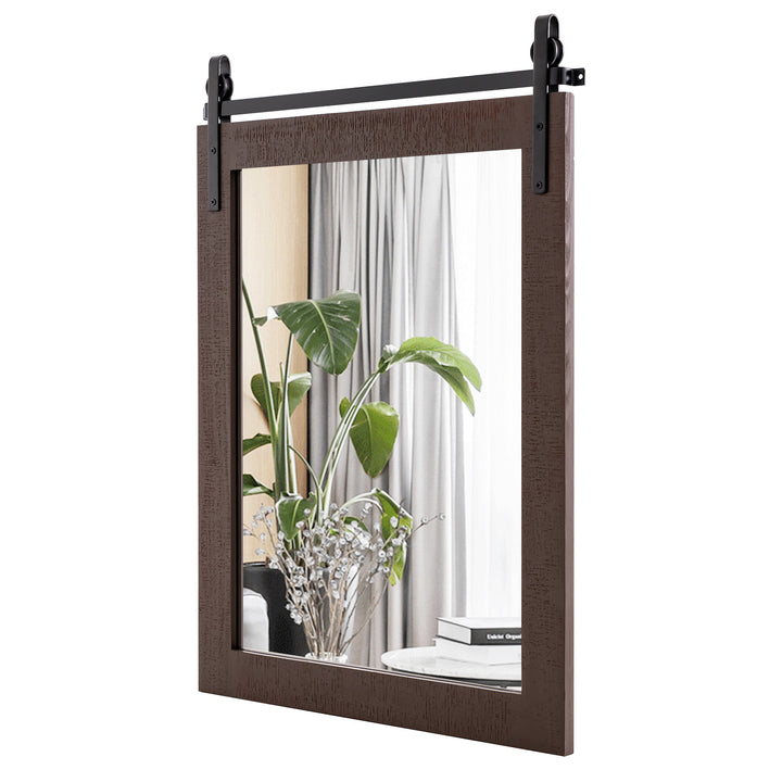 Wall Mounted Mirror with Solid Wood Frame and Metal Bracket Walnut - TidySpaces