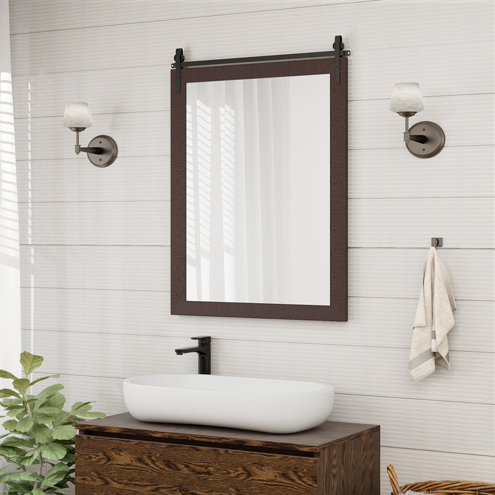 Wall Mounted Mirror with Solid Wood Frame and Metal Bracket - TidySpaces
