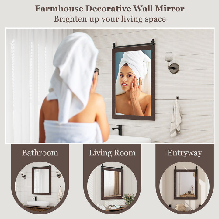 Wall Mounted Mirror with Solid Wood Frame and Metal Bracket - TidySpaces