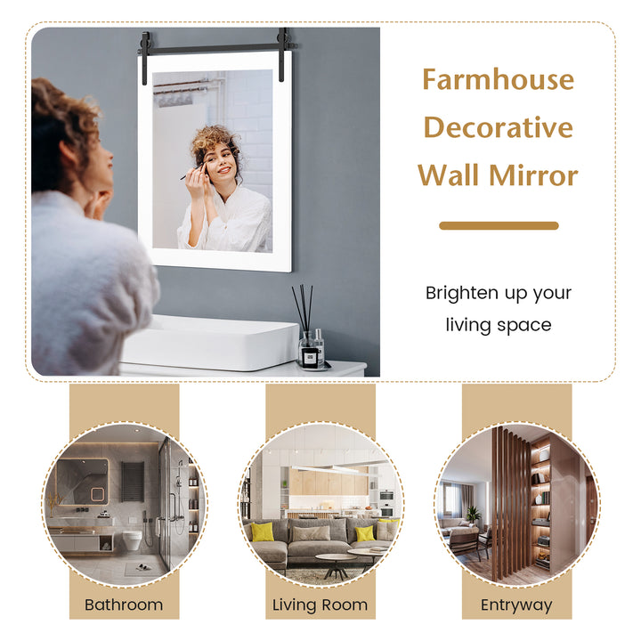 Wall Mounted Mirror with Solid Wood Frame and Metal Bracket - TidySpaces