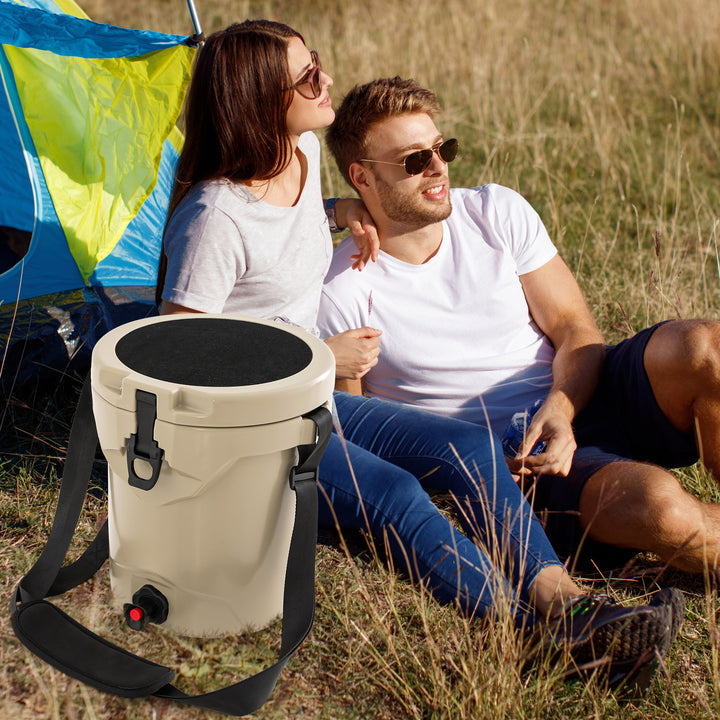 9.5 L Water Cooler Drink Cooler Insulated Ice Chest with Spigot and Shoulder Strap-Beige