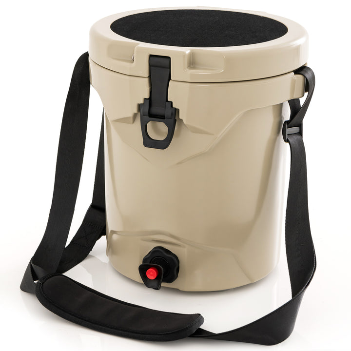 9.5 L Water Cooler Drink Cooler Insulated Ice Chest with Spigot and Shoulder Strap-Beige