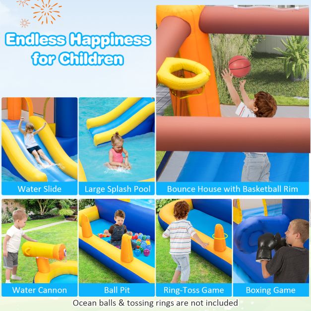 7-In-1 Water Slide Park with Splash Pool, Water Cannon, Ball Pit and Boxing Game