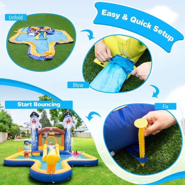 7-In-1 Water Slide Park with Splash Pool, Water Cannon, Ball Pit and Boxing Game