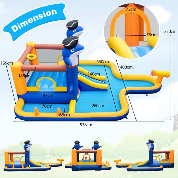 7-In-1 Water Slide Park with Splash Pool, Water Cannon, Ball Pit and Boxing Game