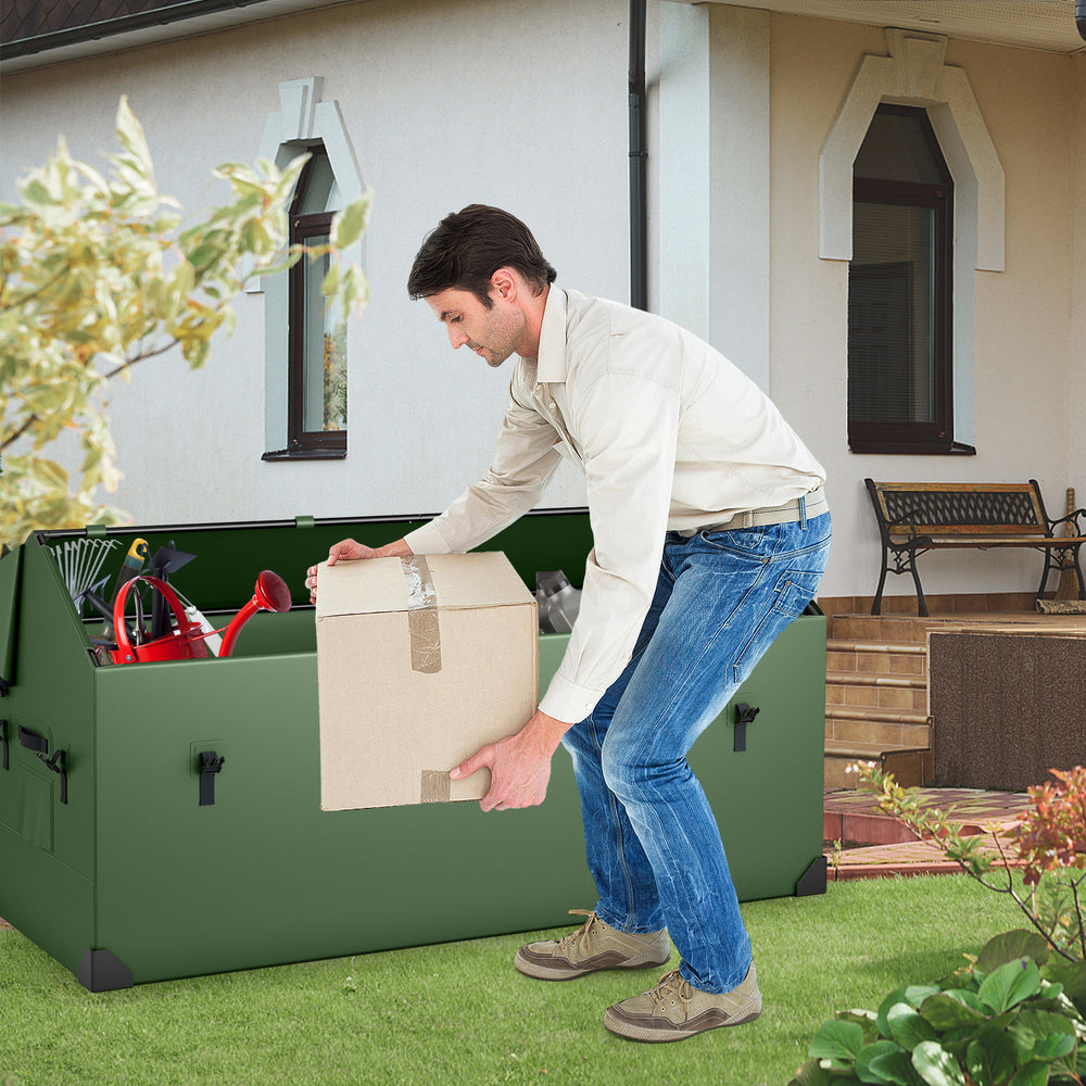 658L Outdoor Storage Box Tarpaulin Deck Box with Ventilated Window-Green - TidySpaces