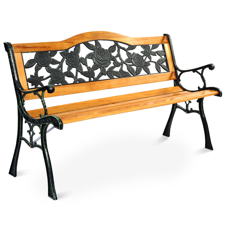 Weatherproof Garden Bench with Iron Structure and Solid Wood Slats Seat