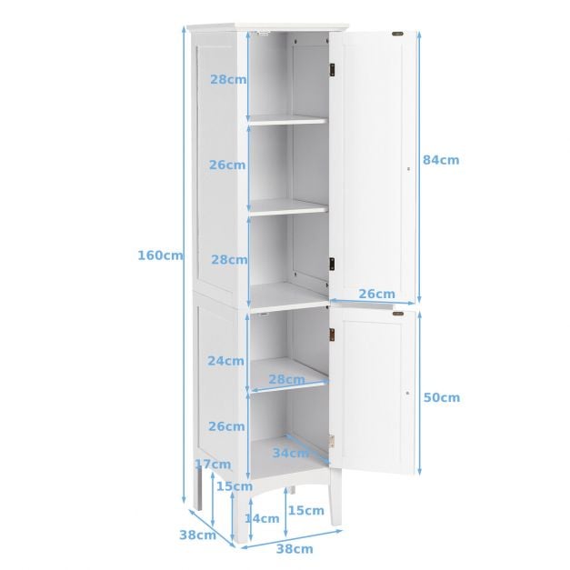 2-Door 160cm High Freestanding Bathroom Cabinet with 5-Tier Shelves