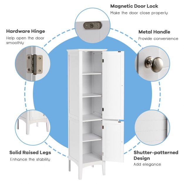 2-Door 160cm High Freestanding Bathroom Cabinet with 5-Tier Shelves