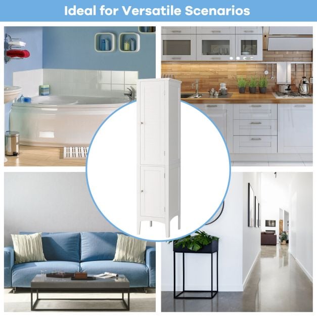 2-Door 160cm High Freestanding Bathroom Cabinet with 5-Tier Shelves