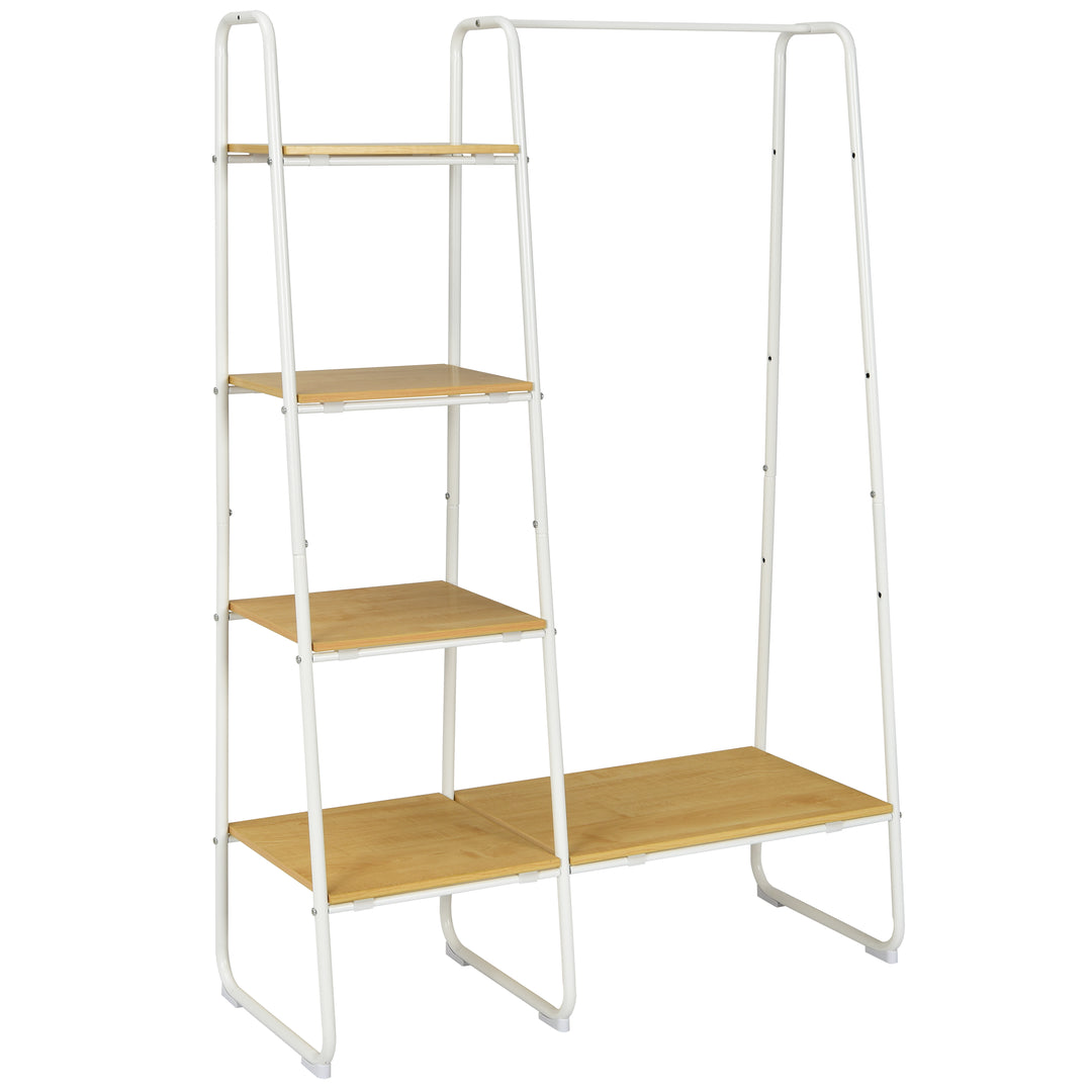Free Standing Garment Clothing Rack with 5 Tier Wood Shelves