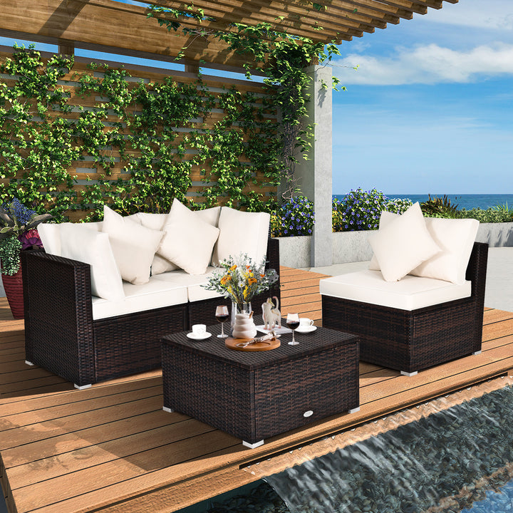 4 Pieces Outdoor Rattan Conversation Set with Removable Cushions and Pillows - TidySpaces