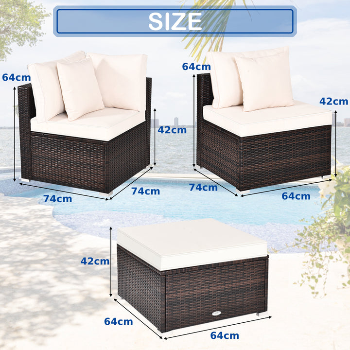 4 Pieces Outdoor Rattan Conversation Set with Removable Cushions and Pillows - TidySpaces
