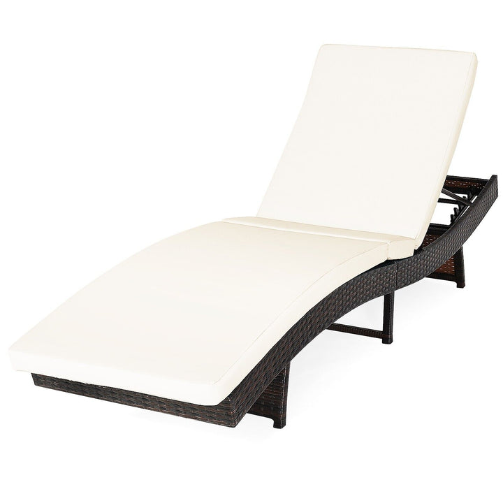 Outdoor Adjustable Folding Chaise Lounge with Removable Thick Cushion-White - TidySpaces