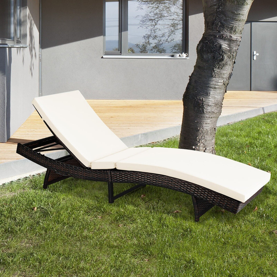 Outdoor Adjustable Folding Chaise Lounge with Removable Thick Cushion-White - TidySpaces